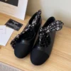 Chanel 26P Lambskin Silk Scarf Mary Jane Ballet Flats - Black