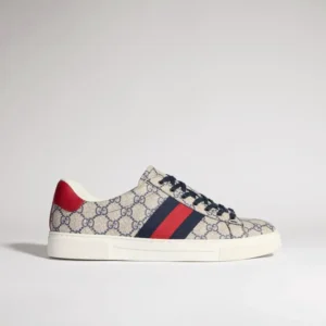 Gucci Ace Sneaker in Beige and Blue GG Supreme