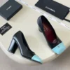 Chanel Square Toe Two-Tone Block Heel Pumps - Black/Blue