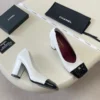 Chanel Square Toe Two-Tone Block Heel Pumps - White/Black