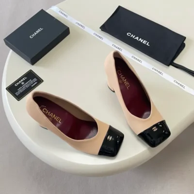 Chanel Square Toe Two-Tone Block Heel Pumps