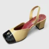 Chanel Square Toe Two-Tone 6cm Mid-Heel Slingbacks - Beige/Black